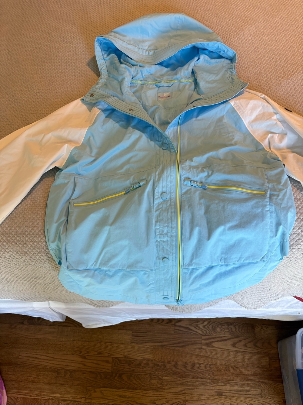 Hooded Coat in Light Blue and White